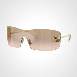 New MIU MIU Aube Sunglasses Gold Light Brown Mirror Bronze Rimless Wrap Womens